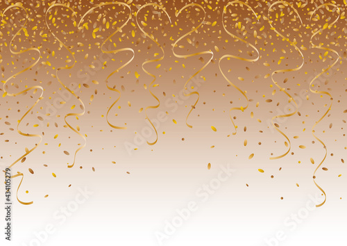 falling gold confetti and twisted ribbons