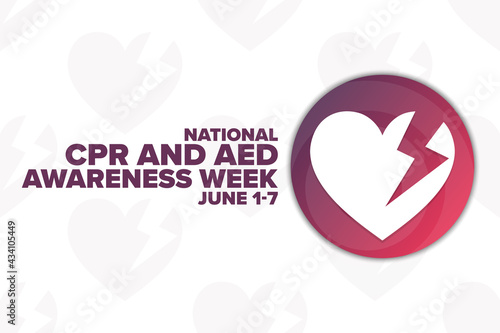 National CPR and AED Awareness Week. Holiday concept. Template for background, banner, card, poster with text inscription. Vector EPS10 illustration.