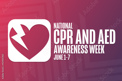 National CPR and AED Awareness Week. Holiday concept. Template for background, banner, card, poster with text inscription. Vector EPS10 illustration.