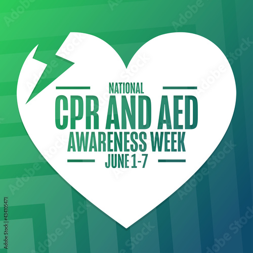 National CPR and AED Awareness Week. Holiday concept. Template for background, banner, card, poster with text inscription. Vector EPS10 illustration.
