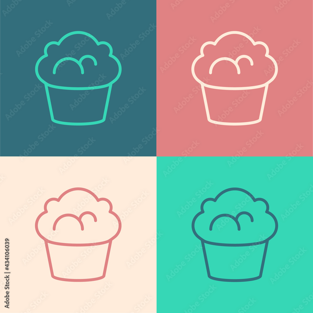 Pop art line Muffin icon isolated on color background. Vector Pop art line Muffin icon isolated on color background. Vector