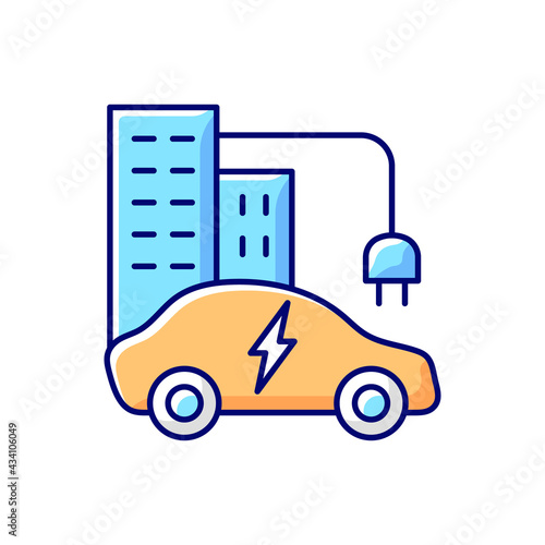 Charging at work RGB color icon. Getting natural energy for electronical transport during workday. Free charging station for workers. Isolated vector illustration