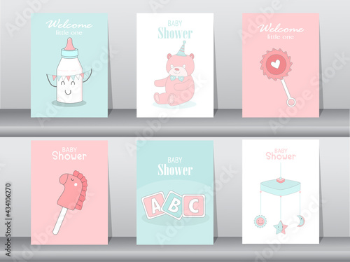 Set of baby shower invitations cards,poster,greeting,template,bears,Vector illustrations