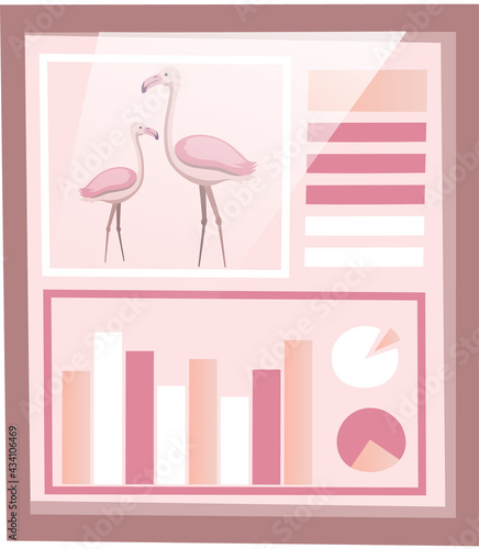 Nature conservation, environmental protection. Statistical poster about representative of biodiversity of Earth. Study of population of flamingo in nature. Researching statistics about pink birds