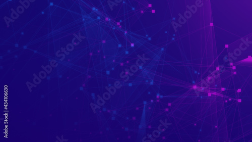 Abstract purple violet and blue polygon tech network with connect technology background. Abstract dots and lines texture background. 3d rendering.