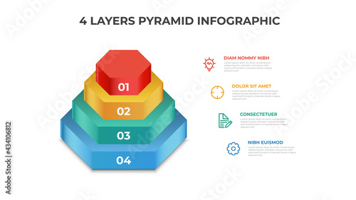 Pyramid infographic element vector with 4 layers diagram, layout template for presentation, report, banner, etc.