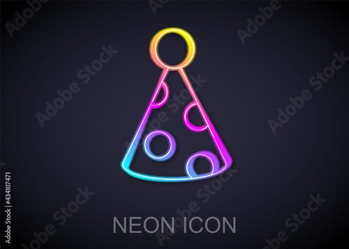 Glowing neon line Party hat icon isolated on black background. Birthday hat. Vector