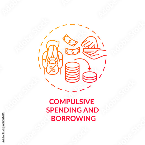 Compulsive spending and borrowing red gradient concept icon. Buying disorder, shopaholism. Self control problem idea thin line illustration. Vector isolated outline RGB color drawing