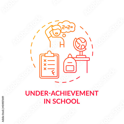 Under achievement at school red gradient concept icon. Student failing class grades. Self control, regulation problem idea thin line illustration. Vector isolated outline RGB color drawing