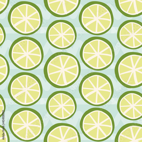 Green lime fruit vector seamless pattern for juice packaging, label background or summer fabric print.
