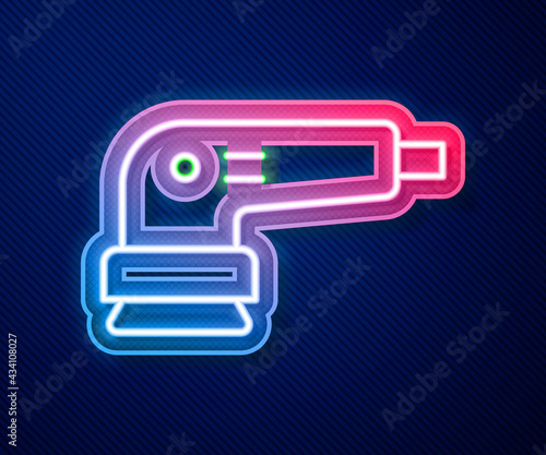 Glowing neon line Electric sander icon isolated on blue background. Orbital sander. For floor and wooden planks sanding sandpaper. Vector