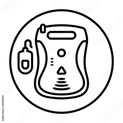Circled automated external defibrillator devices line art icon for apps or websites