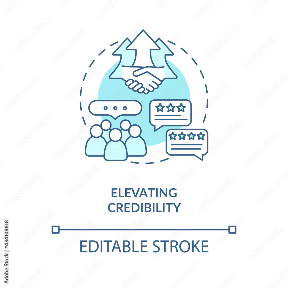 Elevating credibility blue concept icon. Personal branding. Effective communication skills, strategic thinking idea thin line illustration. Vector isolated outline RGB color drawing. Editable stroke