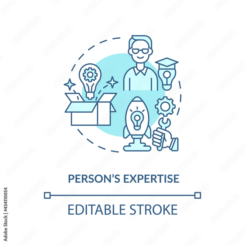 Person expertise blue concept icon. Essential business knowledge. Skills improvement. Professional worker idea thin line illustration. Vector isolated outline RGB color drawing. Editable stroke Person expertise blue concept icon. Essential business knowledge. Skills improvement. Professional worker idea thin line illustration. Vector isolated outline RGB color drawing. Editable stroke