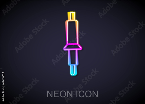Glowing neon line Soldering iron icon isolated on black background. Vector