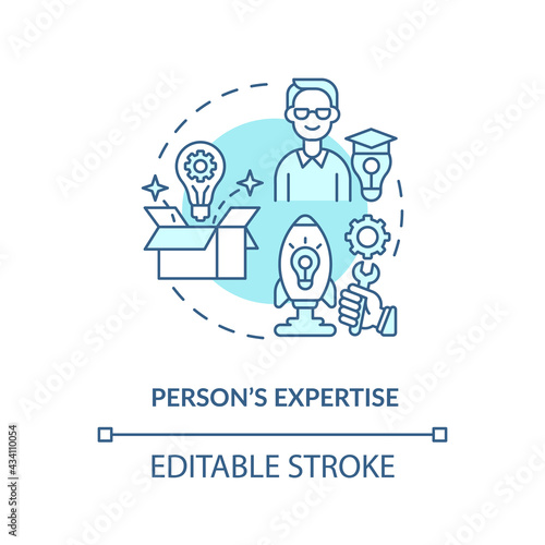 Person expertise blue concept icon. Essential business knowledge. Skills improvement. Professional worker idea thin line illustration. Vector isolated outline RGB color drawing. Editable stroke
