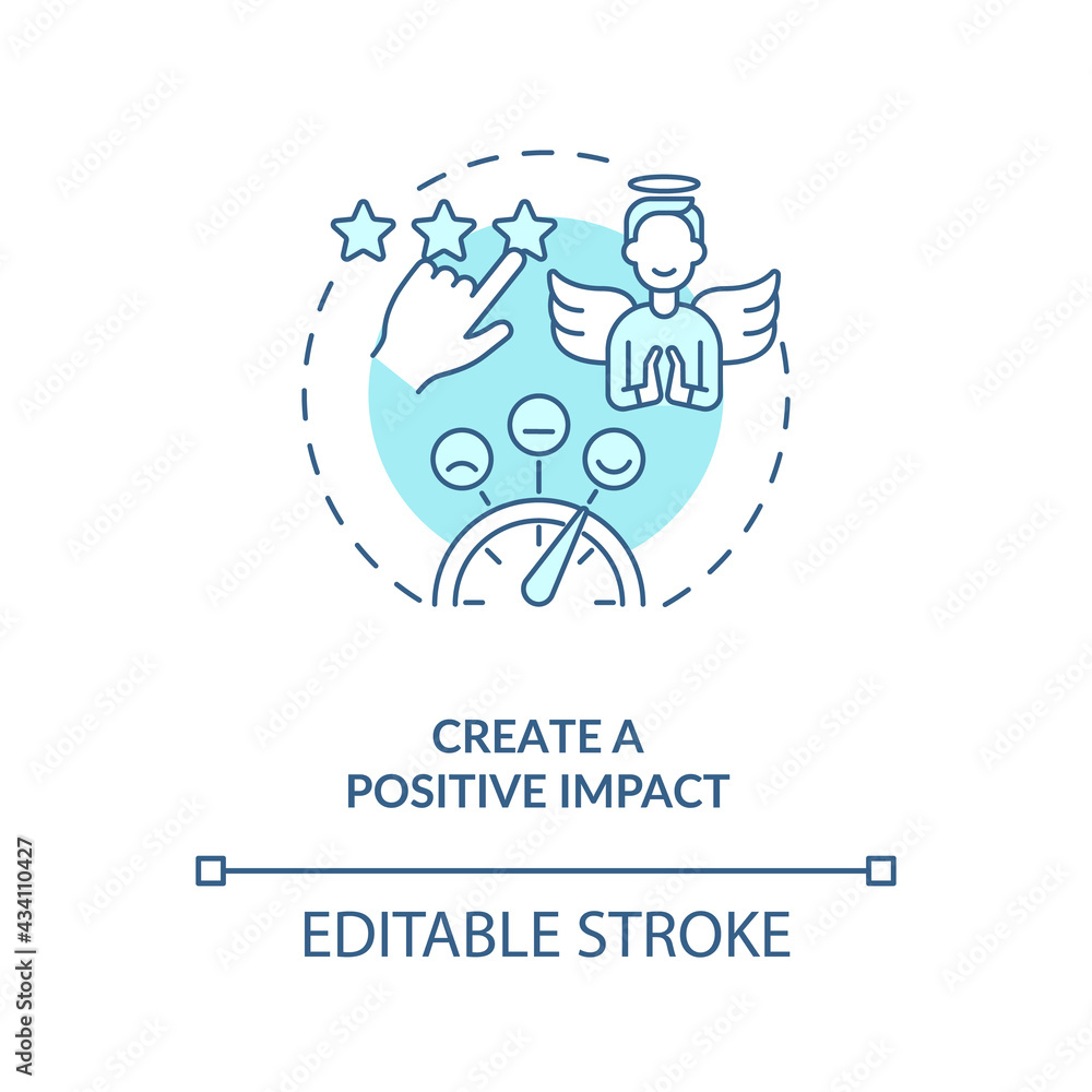Create positive impact blue concept icon. Digital footprint. Personal brand strategy. Customer satisfaction idea thin line illustration. Vector isolated outline RGB color drawing. Editable stroke Create positive impact blue concept icon. Digital footprint. Personal brand strategy. Customer satisfaction idea thin line illustration. Vector isolated outline RGB color drawing. Editable stroke