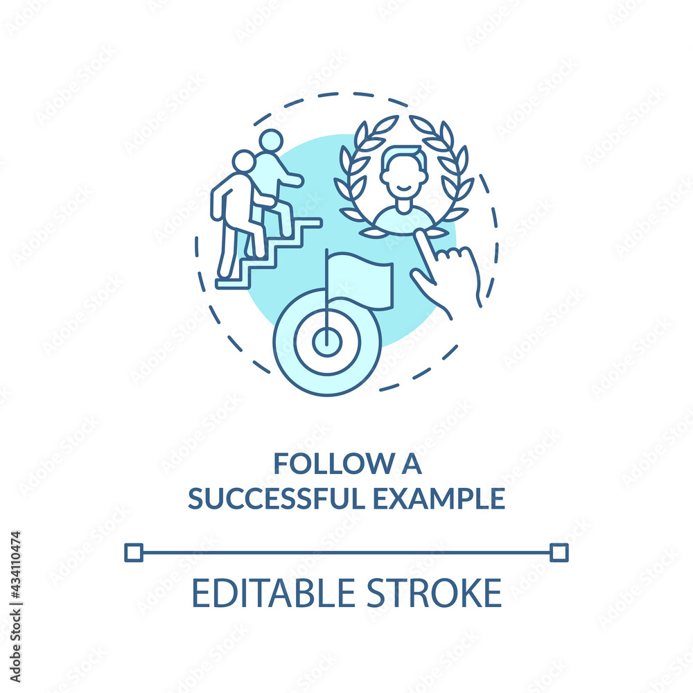 Follow successful example blue concept icon. Sharing experience. Personal brand building. Learning from best idea thin line illustration. Vector isolated outline RGB color drawing. Editable stroke