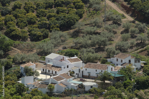 White houses in an Andalusian farmhouse in the Axarquia of Malaga on a sunny day