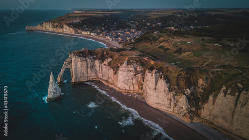 French famous cliffs in north coast, sunset and waves landscape