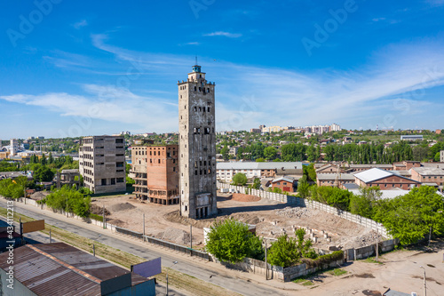 Kharkiv, Ukraine: old abandoned grain elevator building ready for destruction