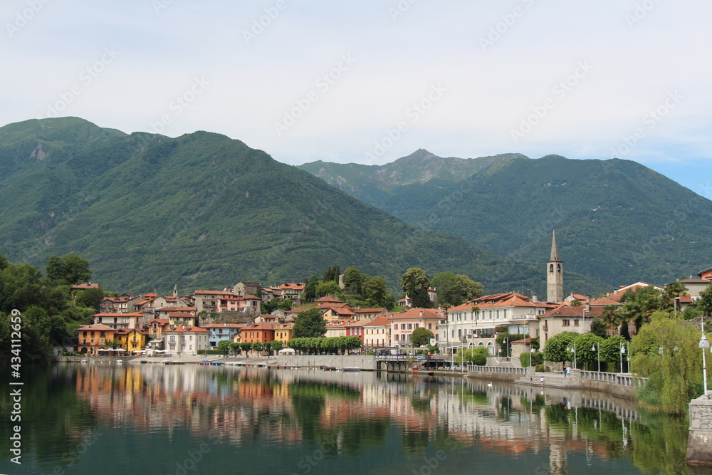 mergozzo in italy with the lake in the foreground