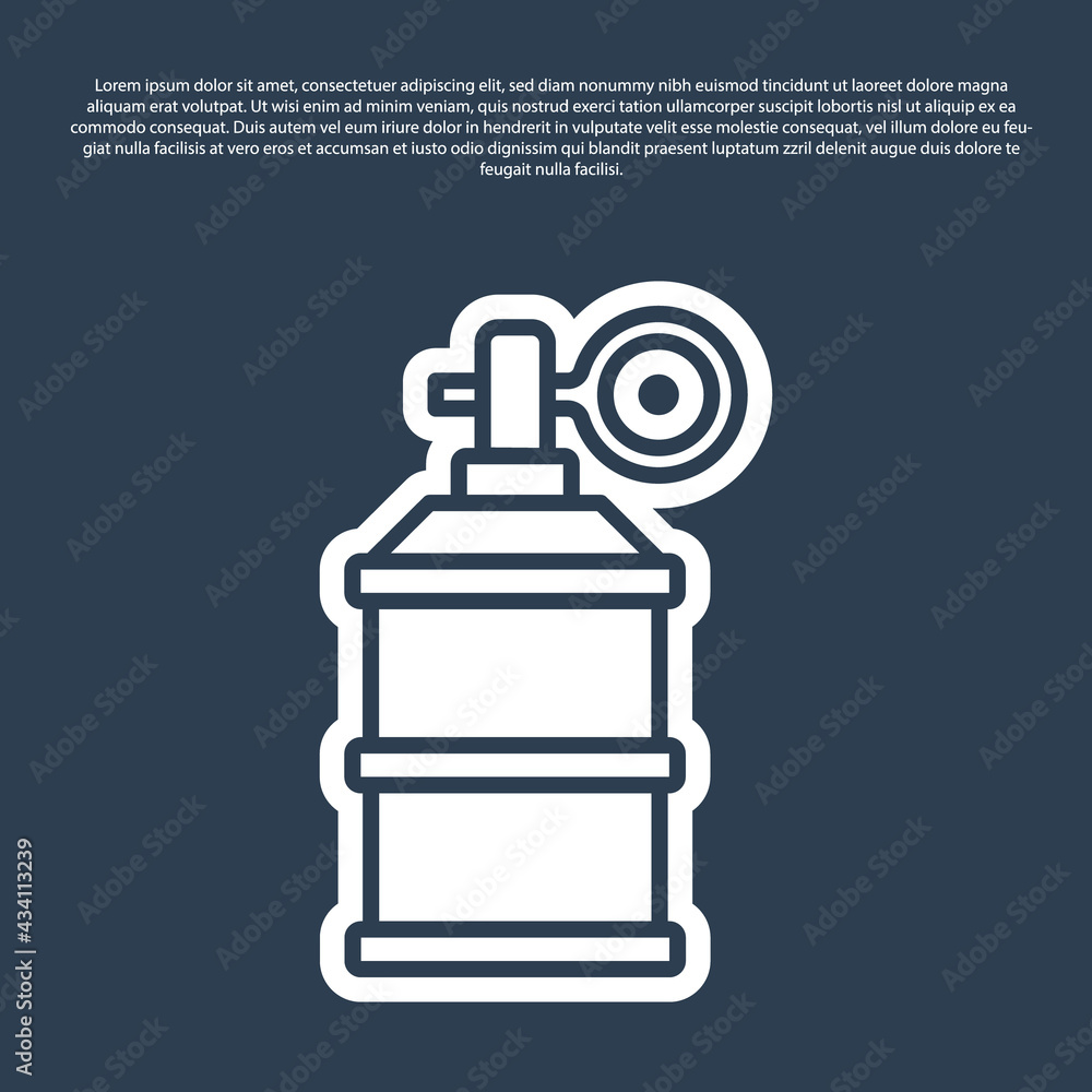Obraz premium Blue line Hand smoke grenade icon isolated on blue background. Bomb explosion. Vector