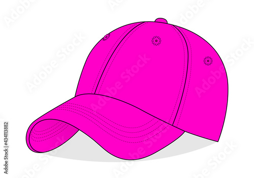 Pink baseball cap template vector on white background, Perspective view.
