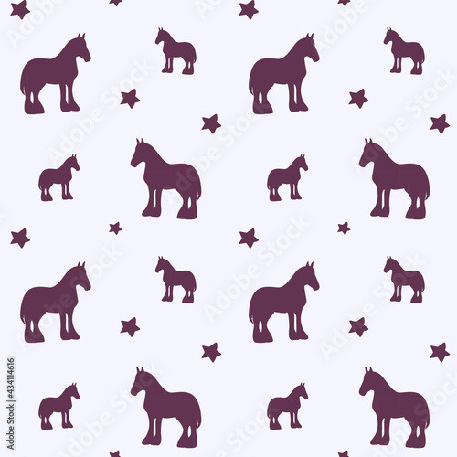 
Seamless pattern with 
silhouette horse and star, endless texture in flat simple style, vector illustration