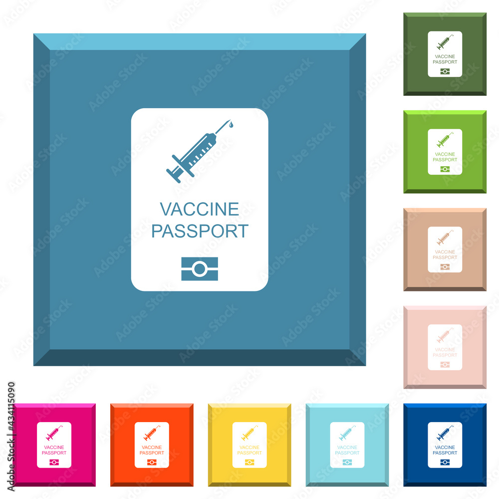 Obraz premium Vaccine passport white icons on edged square buttons