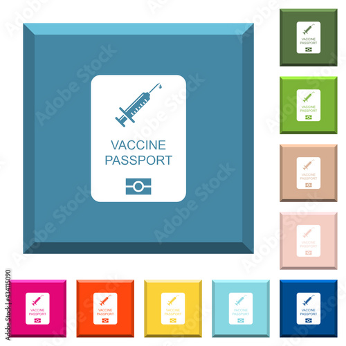 Vaccine passport white icons on edged square buttons