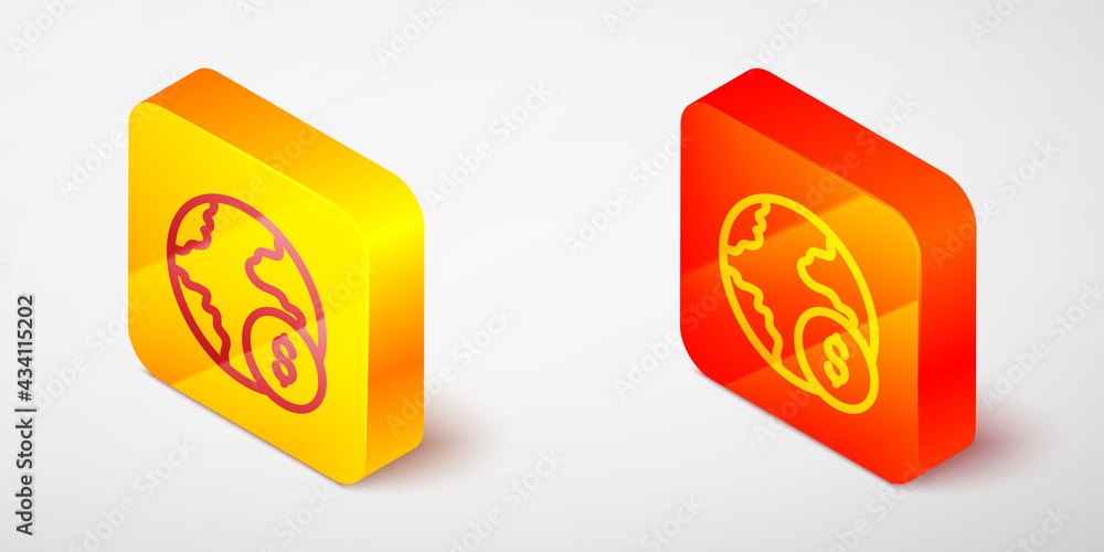 Isometric line Global economic crisis icon isolated on grey background. World finance crisis. Yellow and orange square button. Vector Isometric line Global economic crisis icon isolated on grey background. World finance crisis. Yellow and orange square button. Vector