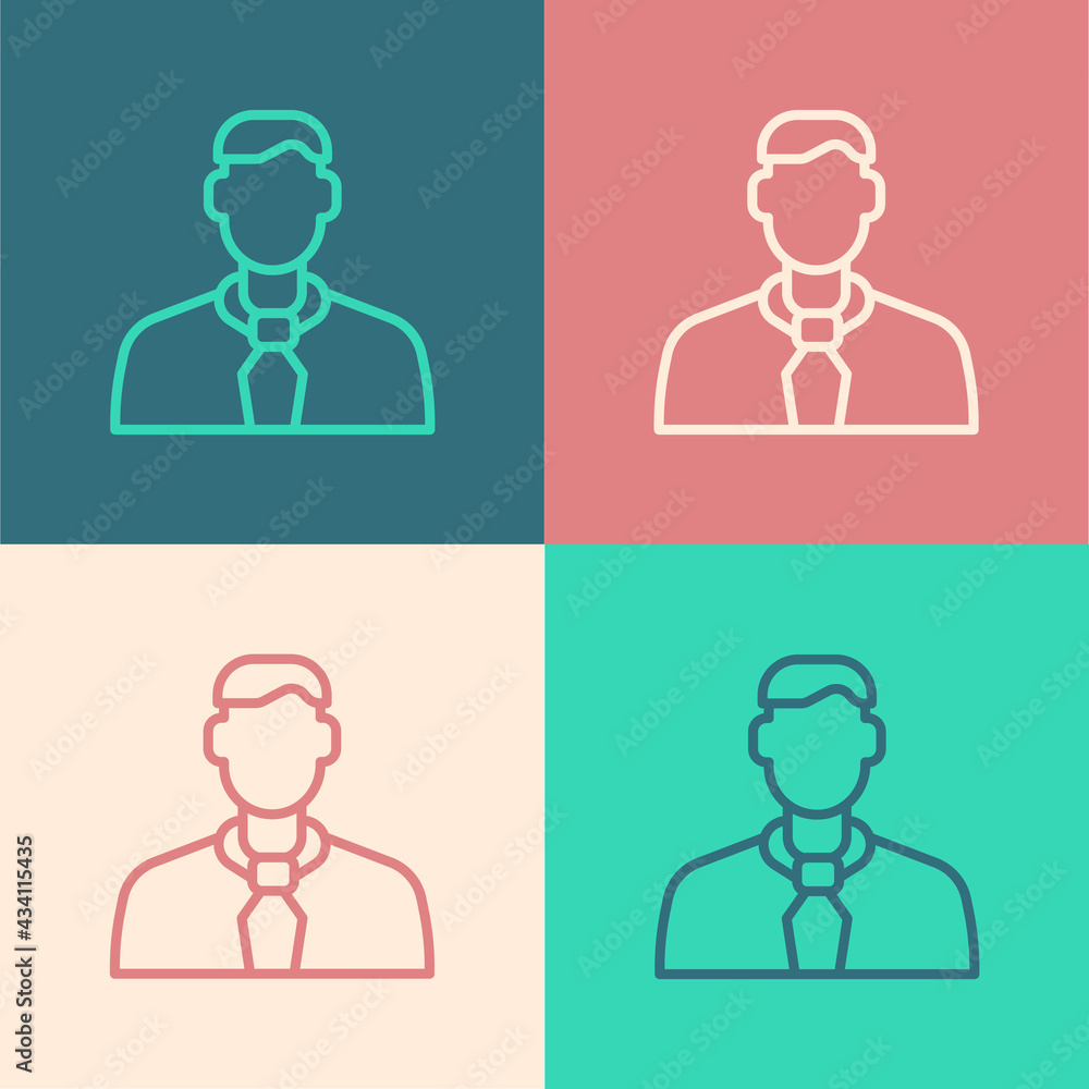 Pop art line Worker icon isolated on color background. Business avatar symbol user profile icon. Male user sign. Vector