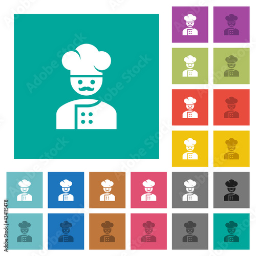 Master chef with mustache square flat multi colored icons
