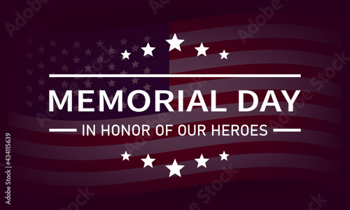 USA Memorial Day vector banner. In honor of our heroes text with stars on usa flag background. Vector illustration EPS 10