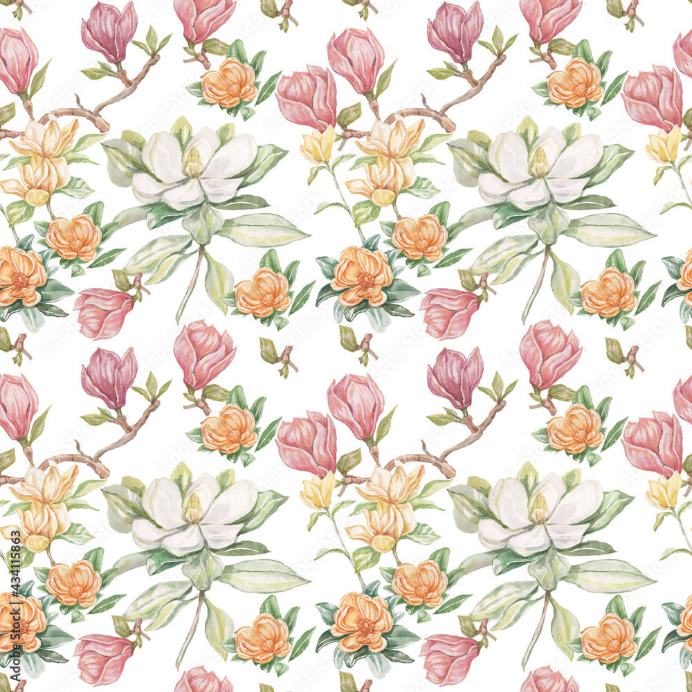 Magnolia flower flowers bright exotic watercolor hand drawn print patern seamless set nature flowering branches and leaves flora botany
Magnolia flower flowers bright exotic watercolor hand drawn print patern seamless set nature flowering branches and leaves flora botany