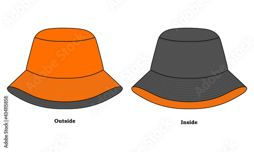 Reversible Bucket Hat with Orange-Gray Design on White Background, Vector File.