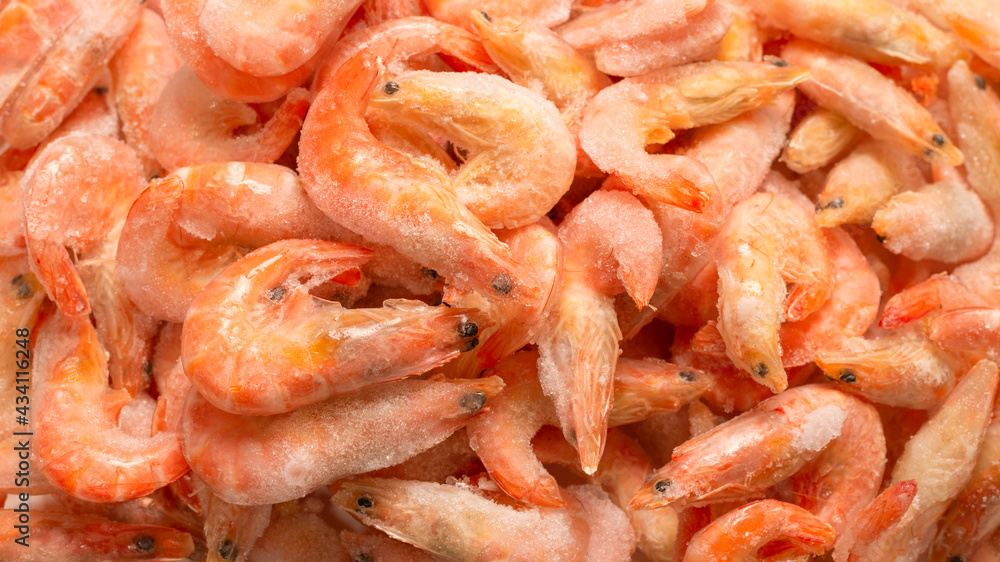 Fresh shrimps in ice. Top view. Fresh shrimps in ice. Top view.