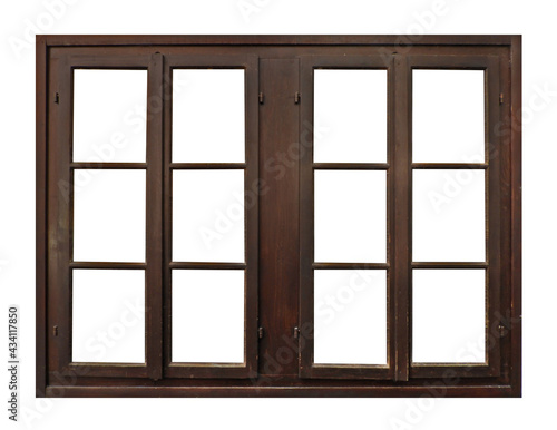 Old brown wooden window isolated on white background