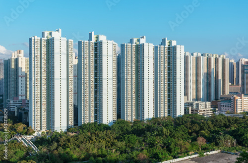 High rise residential building of public estate in Hong Kong city © leeyiutung
