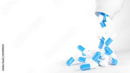 Closeup of Capsules pill medical isolated on white background, 3D Rendering, clipping path
