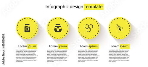 Set Jar of honey, , Honeycomb and dipper stick with. Business infographic template. Vector