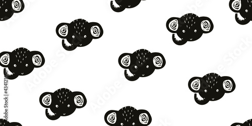 seamless pattern with forest animals, vector cute baby illustration with animal muzzles, scandinavian style