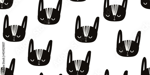 seamless pattern with forest animals, vector cute baby illustration with animal muzzles, scandinavian style