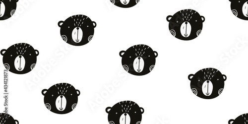 seamless pattern with forest animals, vector cute baby illustration with animal muzzles, scandinavian style