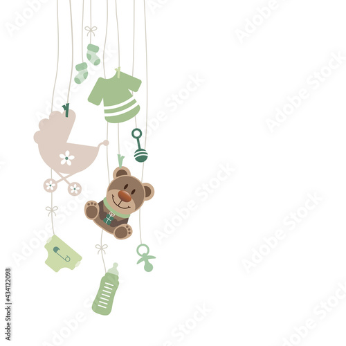 Links Hängende Babysymbole Unisex Mit Teddy Grün Beige