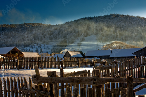 Cold winter morning in an isolated mountain village