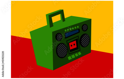 Old boombox. Graphic drawing of a vintage cassette recorder. Vector image for illustrations. 