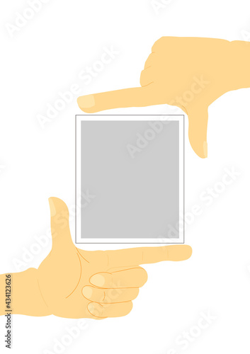 両手で四角いフレームをつくったイラスト