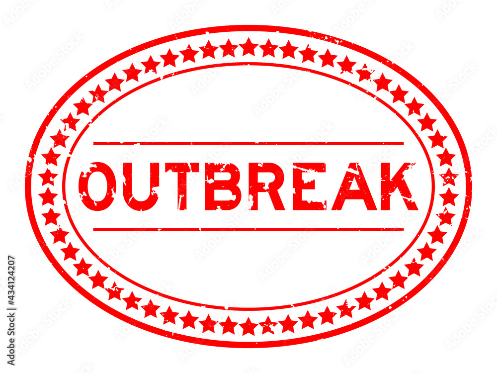 Grunge red outbreak word oval rubber seal stamp on white background Grunge red outbreak word oval rubber seal stamp on white background